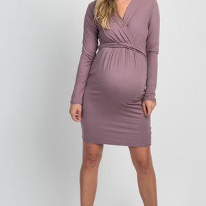 Baby Shower / Holiday Maternity Long Sleeve Dress, Pinkblush Small